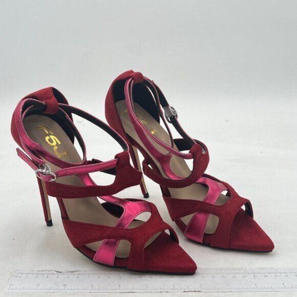 FSJ Wine Red Strappy Peep Toe Stiletto High Heel T Strap Summer Dress Sandal - Picture 4 of 8